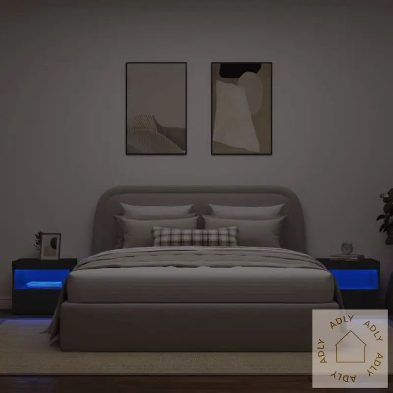 Nattbord Med Led 2 Stk Svart 50X40X45 Cm