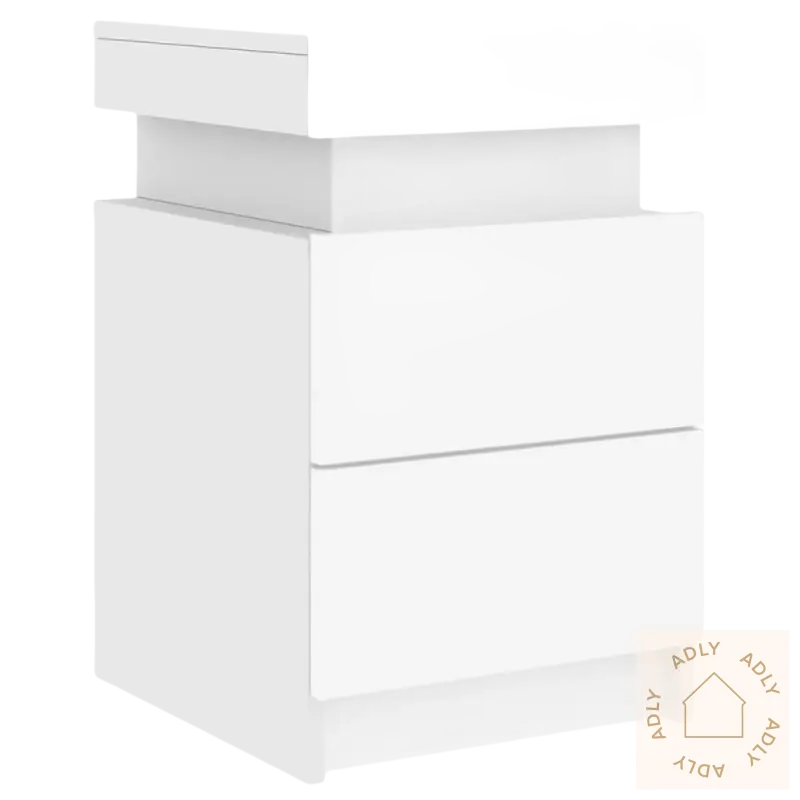 Hvit to-drawer nattbord med LED-lys som matcher dine møbler og moderne nattbord