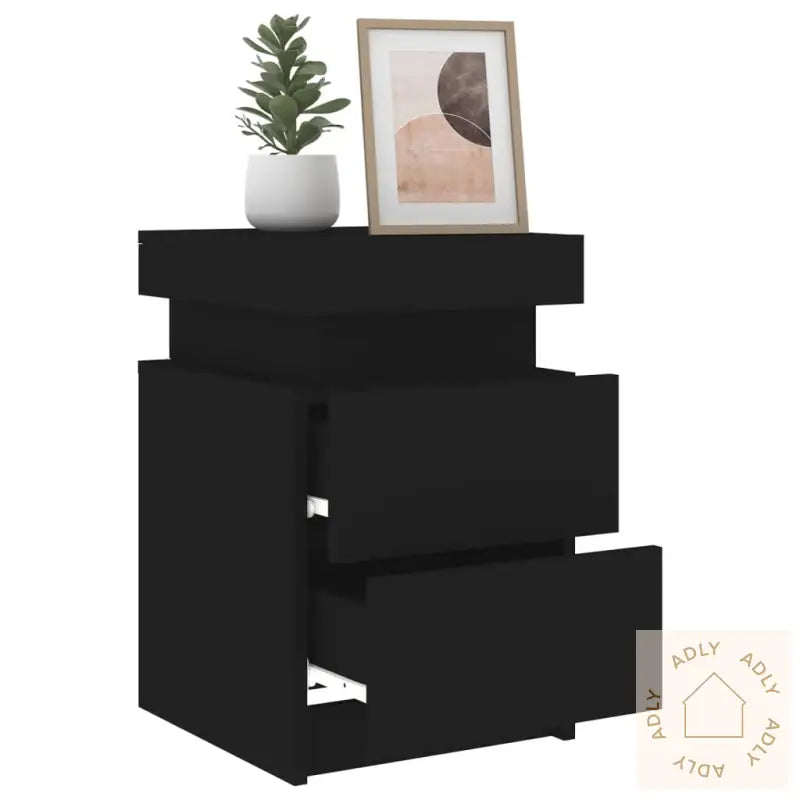 Nattbord Med Led Svart 35X39X55 Cm