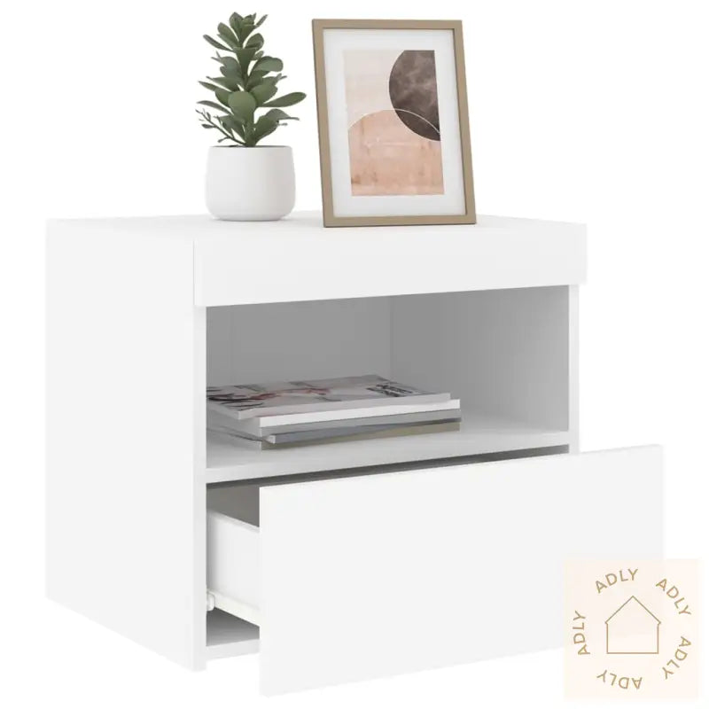 Nattbord Med Led 2 Stk Hvit 50X40X45 Cm