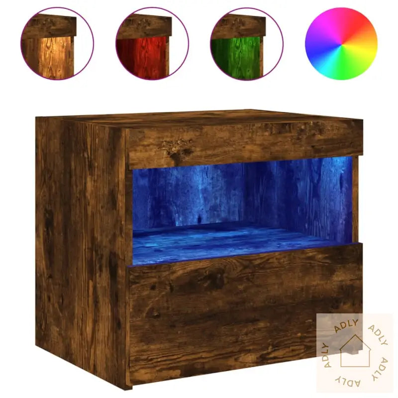 Nattbord Med Led 2 Stk Røkt Eik 50X40X45 Cm