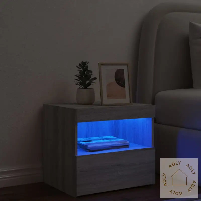 Nattbord Med Led Grå Sonoma 50X40X45 Cm