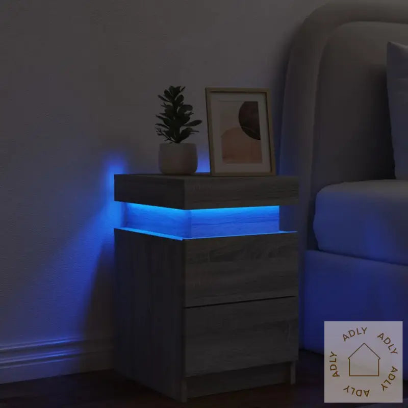 Nattbord Med Led Grå Sonoma 35X39X55 Cm