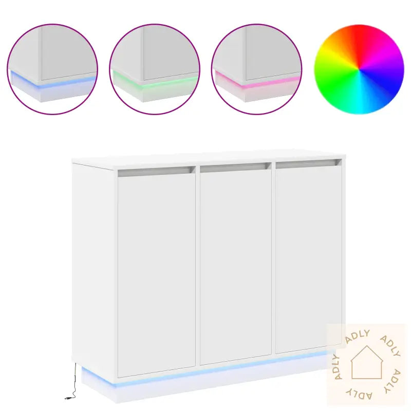 Sideboard Med Led Hvit 90X32X75 Cm Laget Av Tre