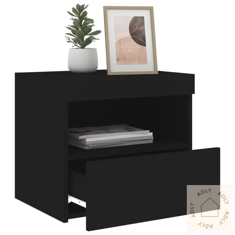 Nattbord Med Led 2 Stk Svart 50X40X45 Cm