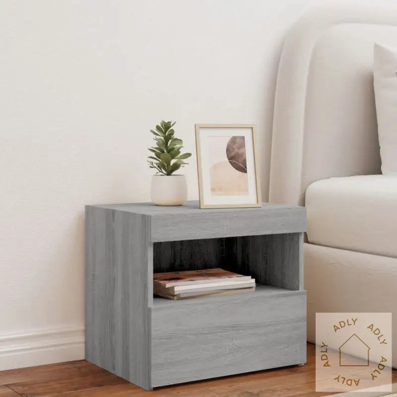 Nattbord Med Led Grå Sonoma 50X40X45 Cm