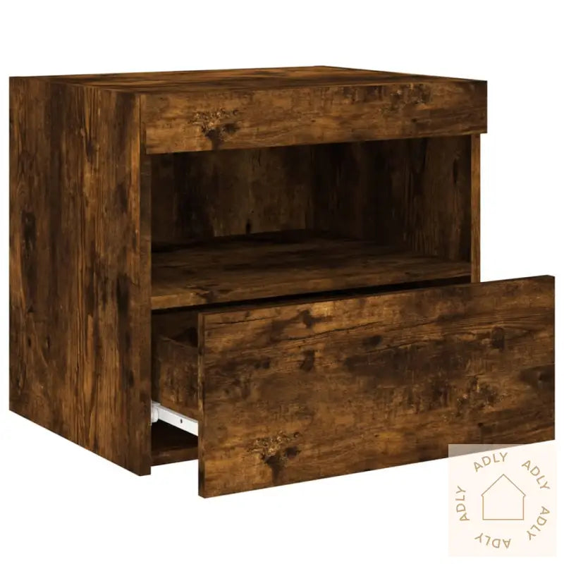 Nattbord Med Led 2 Stk Røkt Eik 50X40X45 Cm