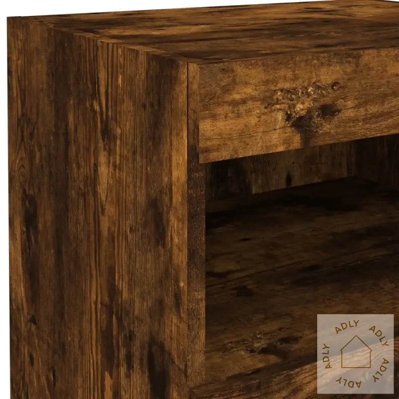 Nattbord Med Led 2 Stk Røkt Eik 50X40X45 Cm