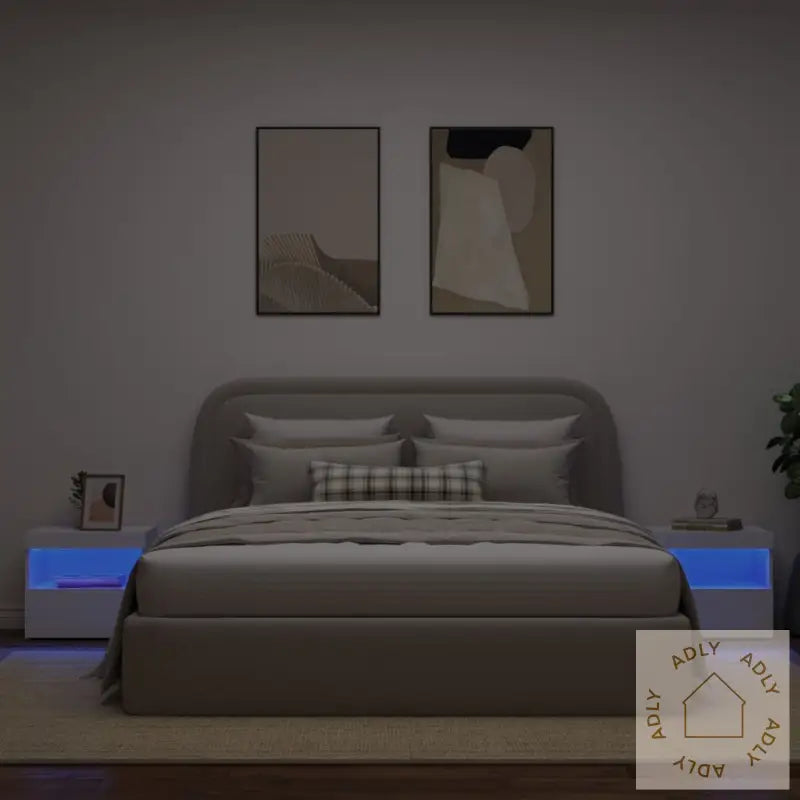 Nattbord Med Led 2 Stk Hvit 50X40X45 Cm