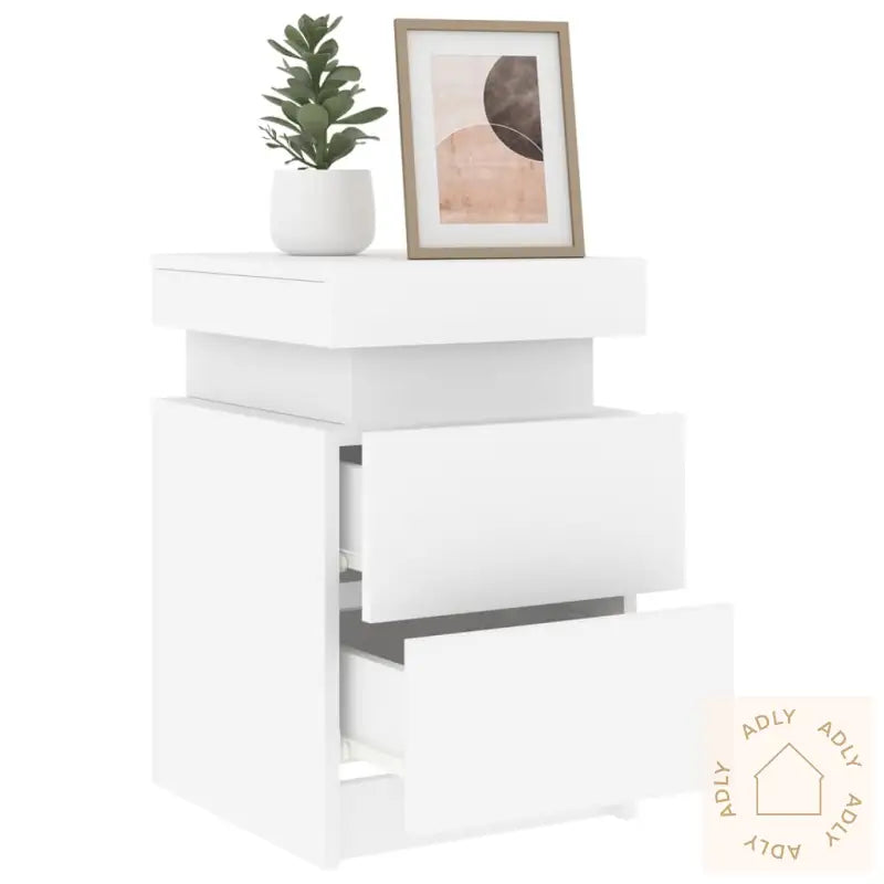 Nattbord Med Led 2 Stk Hvit 35X39X55 Cm