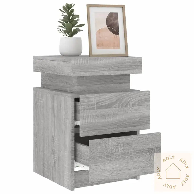 Nattbord Med Led Grå Sonoma 35X39X55 Cm