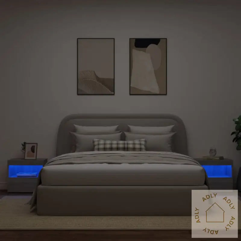 Nattbord Med Led 2 Stk Grå Sonoma 50X40X45 Cm