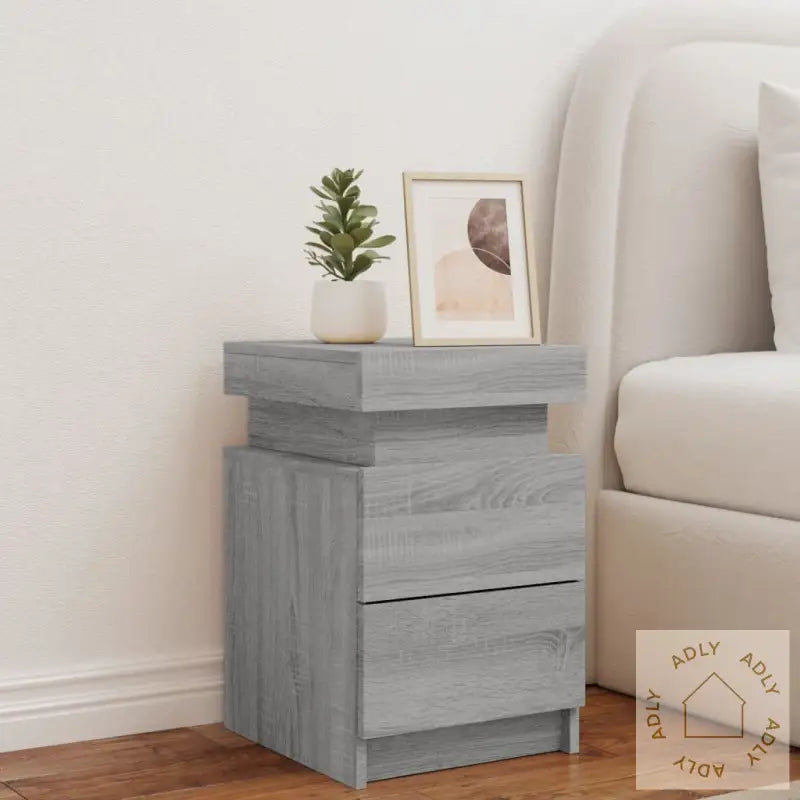 Nattbord Med Led Grå Sonoma 35X39X55 Cm