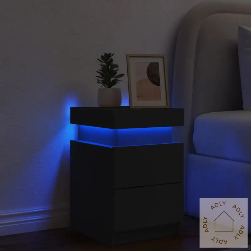 Nattbord Med Led Svart 35X39X55 Cm