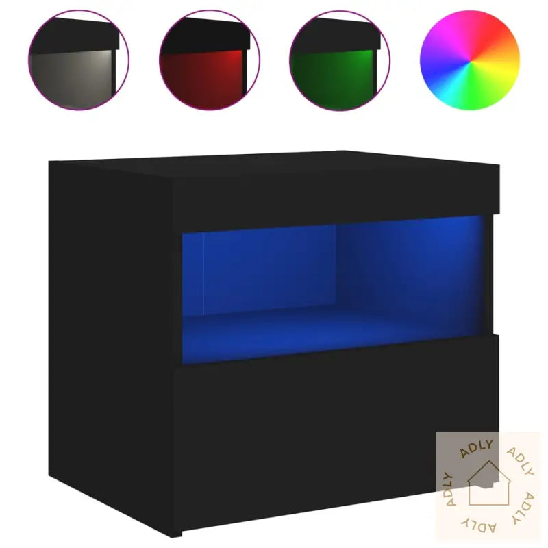 Nattbord Med Led 2 Stk Svart 50X40X45 Cm