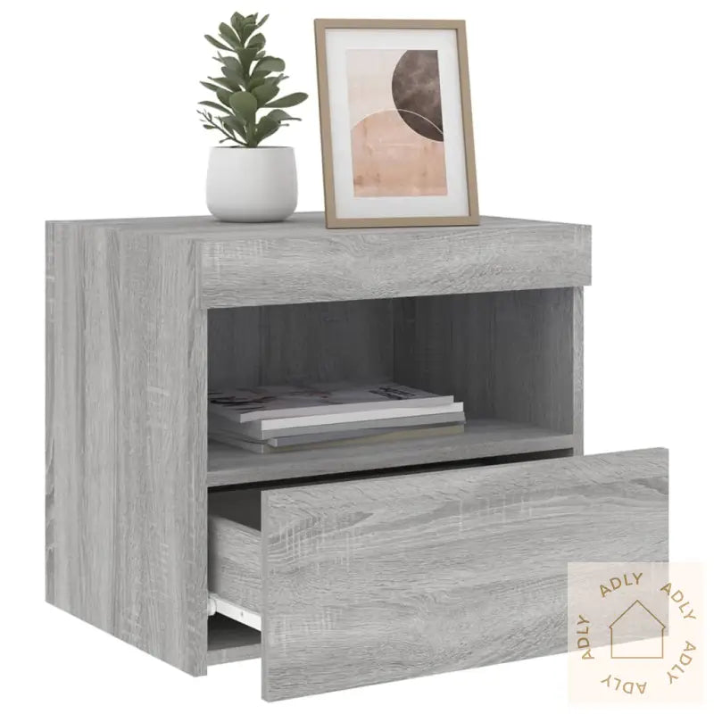 Nattbord Med Led Grå Sonoma 50X40X45 Cm