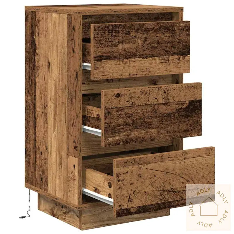Nattbord Med Led-Lys Gammelt Tre 38X34X65 Cm