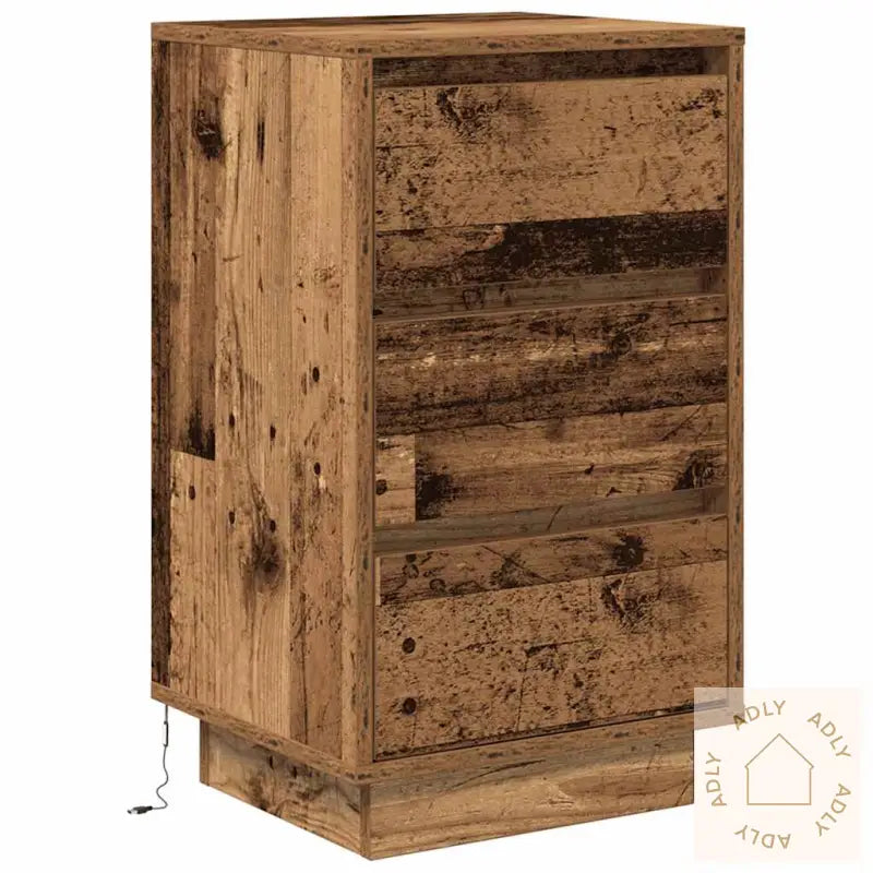 Nattbord Med Led-Lys Gammelt Tre 38X34X65 Cm