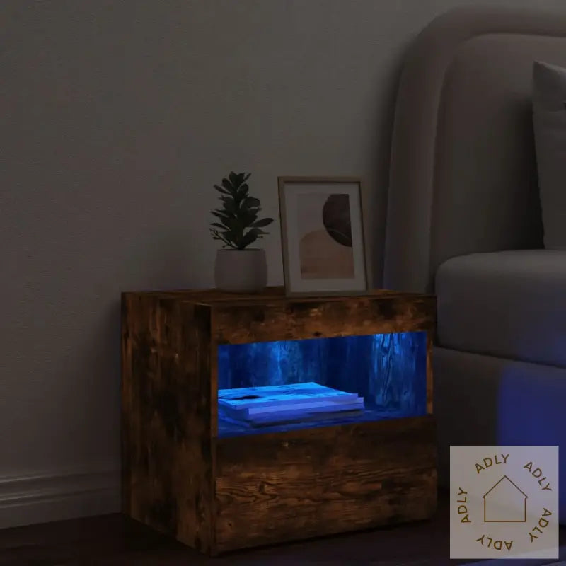 Nattbord Med Led Røkt Eik 50X40X45 Cm