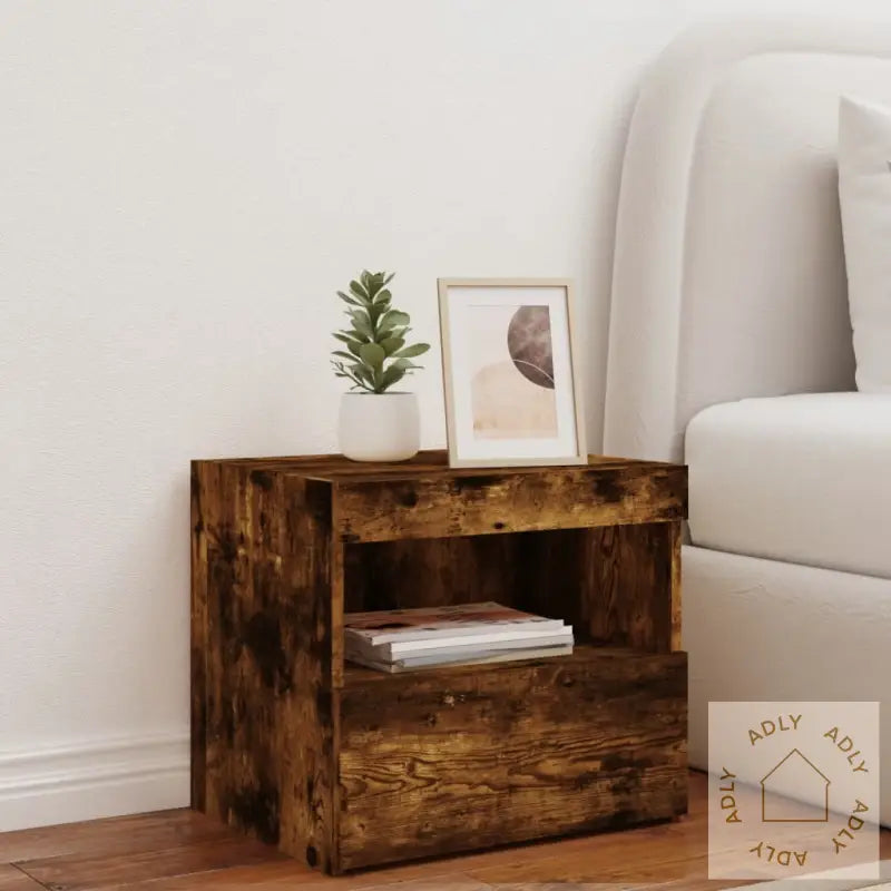 Nattbord Med Led Røkt Eik 50X40X45 Cm