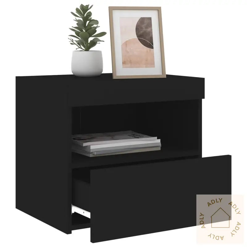 Nattbord Med Led Svart 50X40X45 Cm