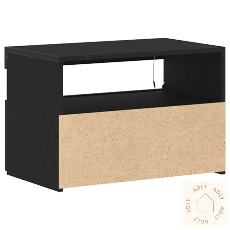 Nattbord Med Led-Lys Svart Eik 60X35X40 Cm Ingeniørt Tre