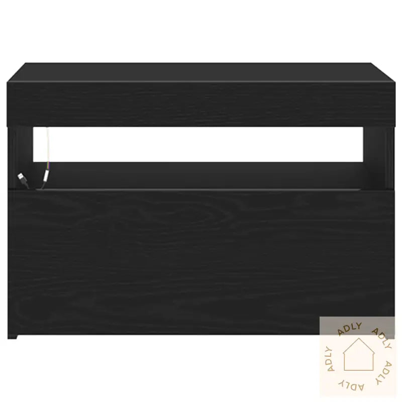 Nattbord Med Led-Lys Svart Eik 60X35X40 Cm Ingeniørt Tre