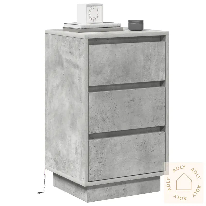 Nattbord Med Led Betonggrå 39X34.5X65 Cm Konstruert Tre