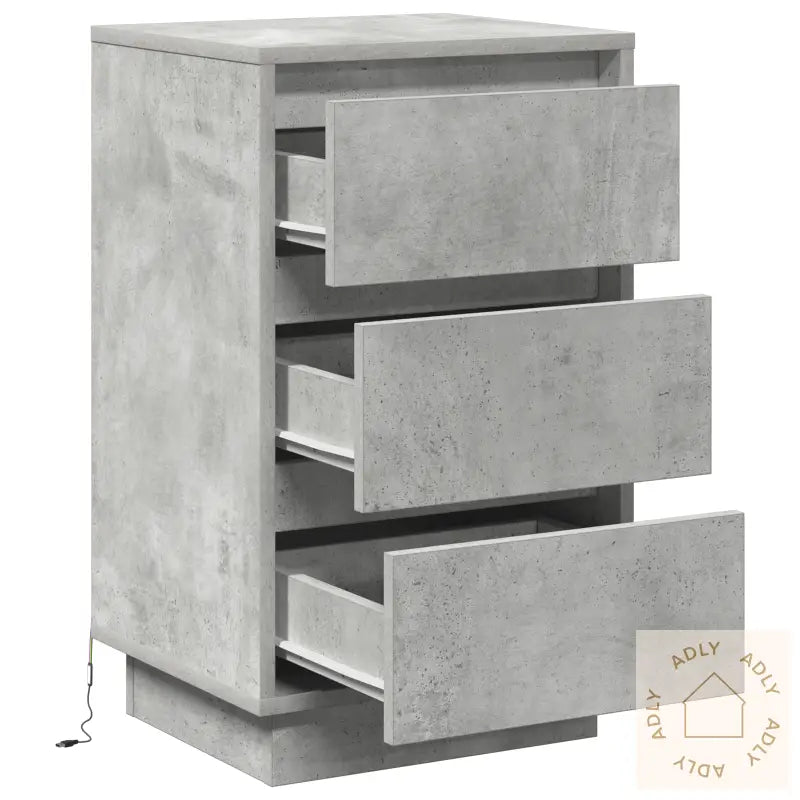 Nattbord Med Led Betonggrå 39X34.5X65 Cm Konstruert Tre