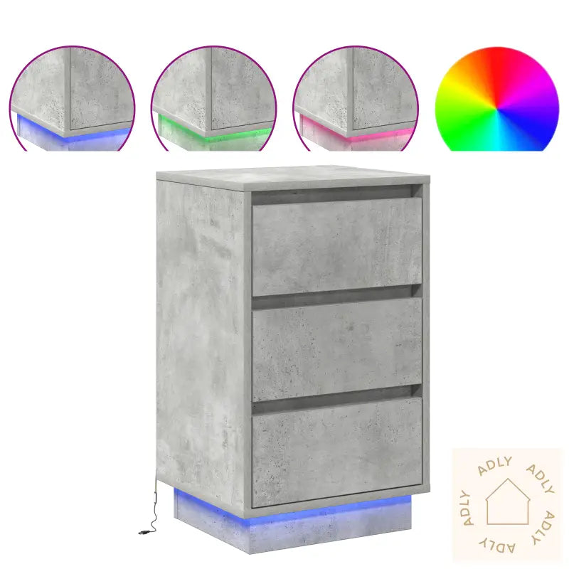 Nattbord Med Led Betonggrå 39X34.5X65 Cm Konstruert Tre