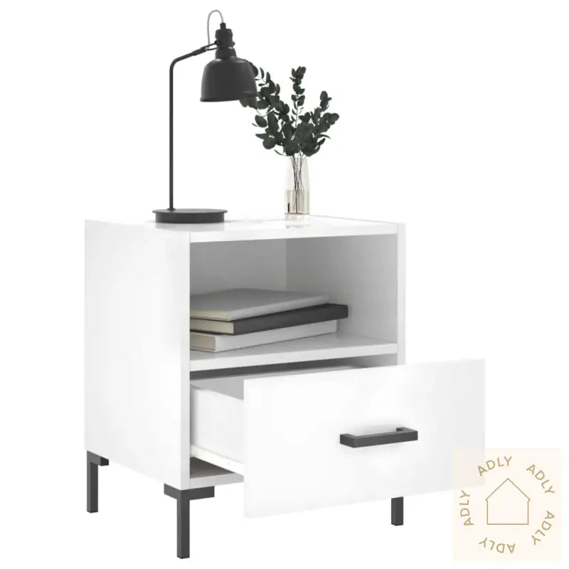 Nattbord 2 Stk Høyglans Hvit 40X35X47,5 Cm Konstruert Tre