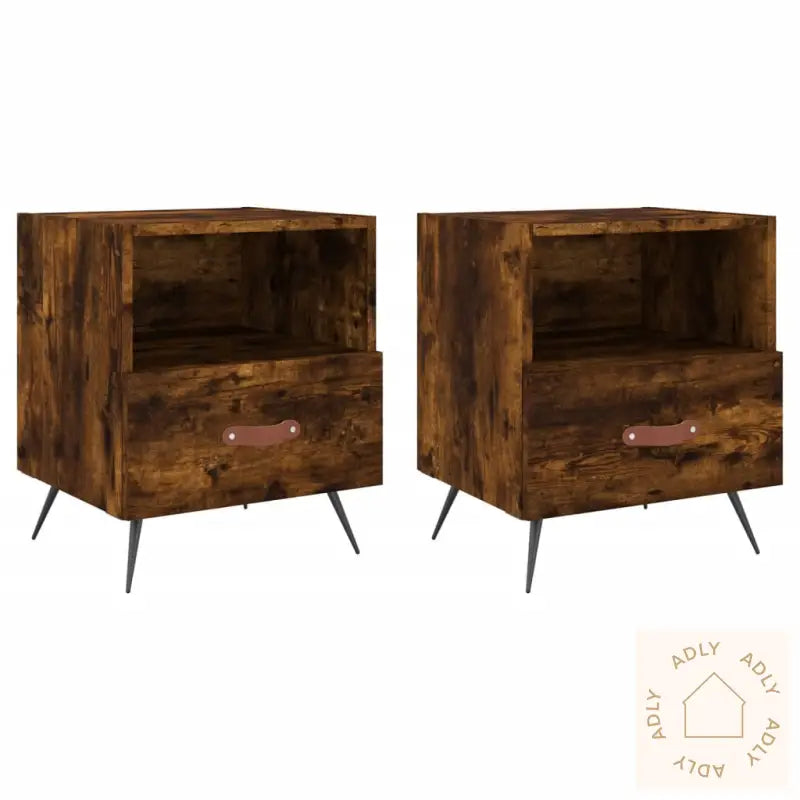 Nattbord 2 Stk Røkt Eik 40X35X47,5 Cm Konstruert Tre