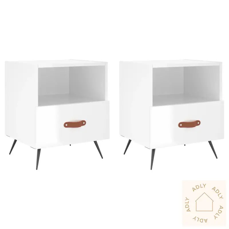 Nattbord 2 Stk Høyglans Hvit 40X35X47,5 Cm Konstruert Tre