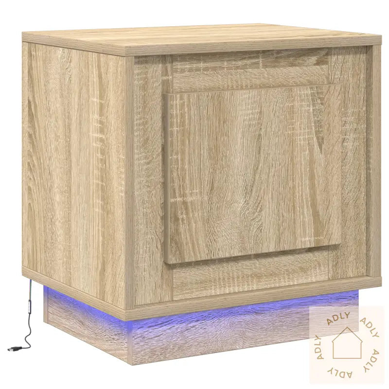Nattbord Med Led-Lamper Sonoma Eik 44X34,5X45 Cm