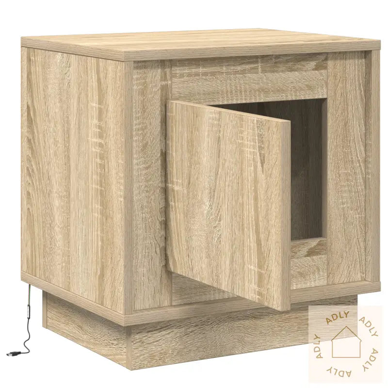 Nattbord Med Led-Lamper Sonoma Eik 44X34,5X45 Cm