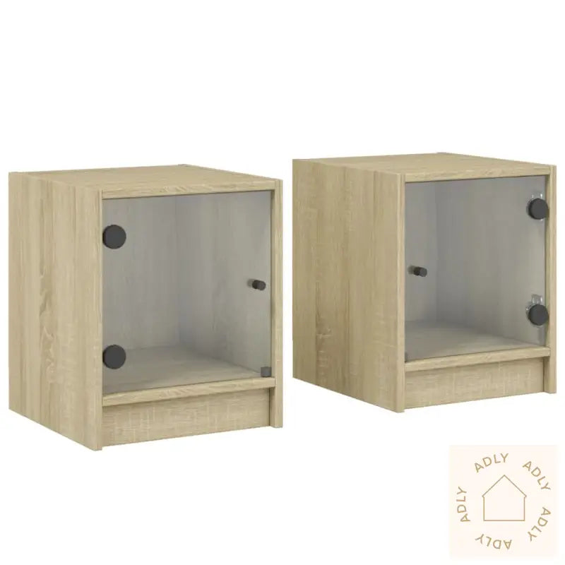 Nattbord Med Glassdører 2 Stk Sonoma Eik 35X37X42 Cm