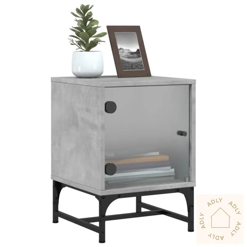 Nattbord Med Glassdører 2 Stk Betonggrå 35X37X50 Cm