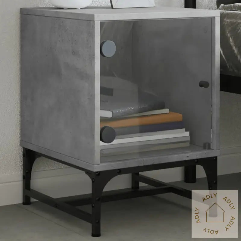 Nattbord Med Glassdører 2 Stk Betonggrå 35X37X50 Cm