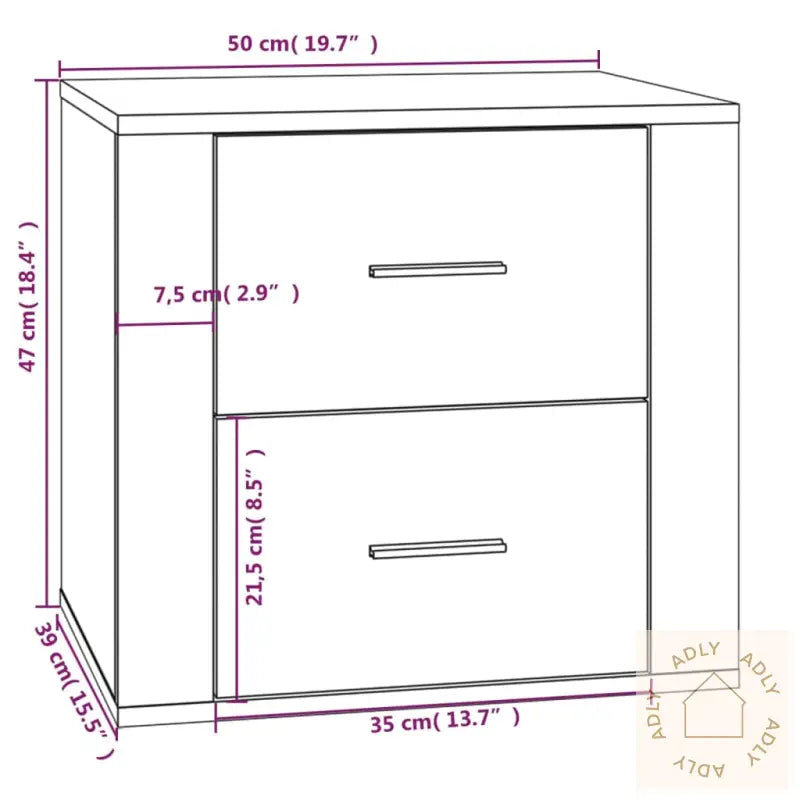 Nattbord Høyglans Hvit 50X39X47 Cm