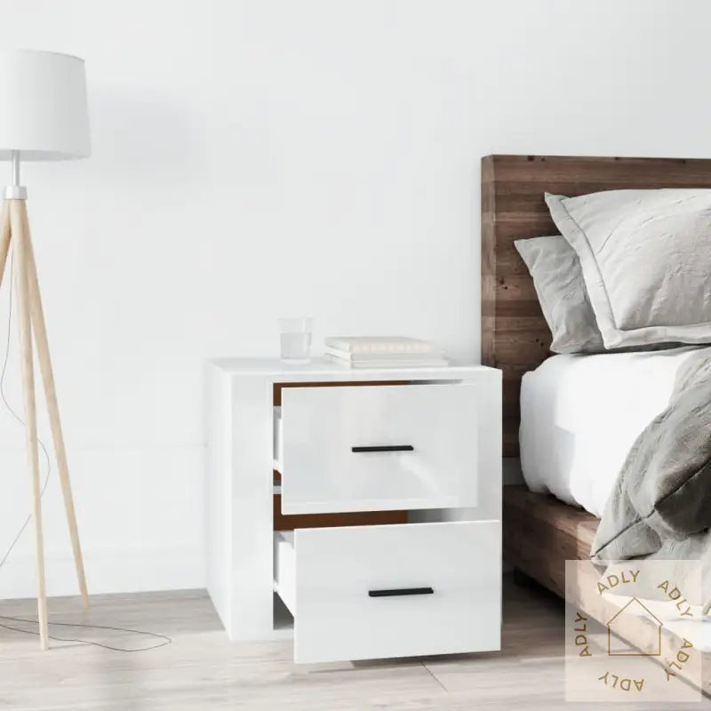 Nattbord Høyglans Hvit 50X39X47 Cm