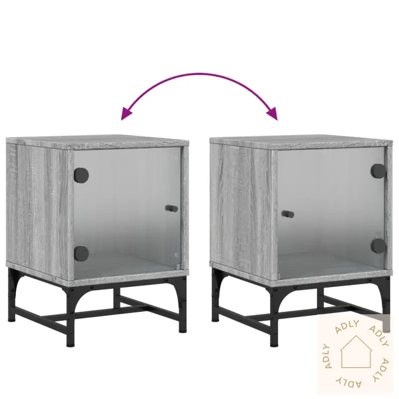 Nattbord Med Glassdører 2 Stk Grå Sonoma 35X37X50 Cm