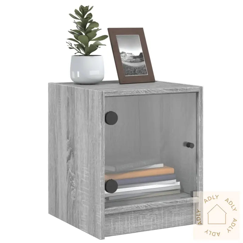 Nattbord Med Glassdører 2 Stk Grå Sonoma 35X37X42 Cm