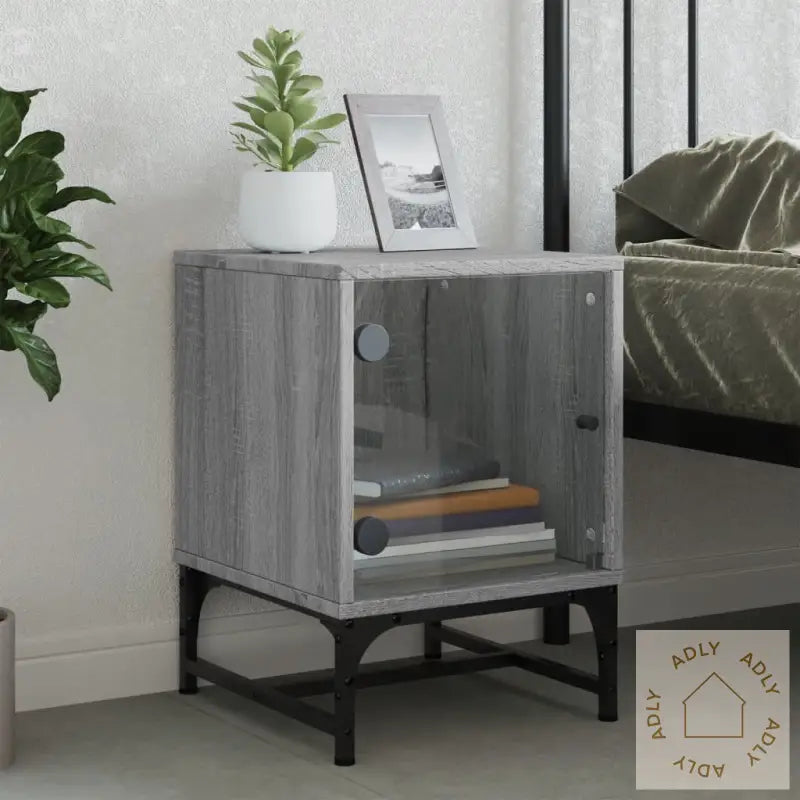 Nattbord Med Glassdører 2 Stk Grå Sonoma 35X37X50 Cm