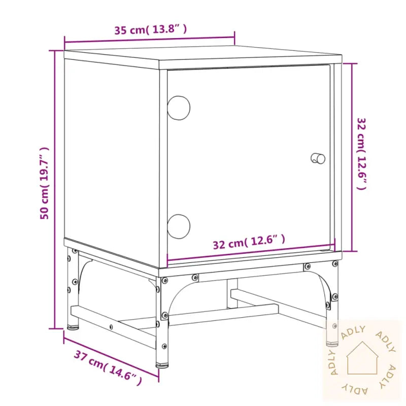 Nattbord Med Glassdører 2 Stk Grå Sonoma 35X37X50 Cm