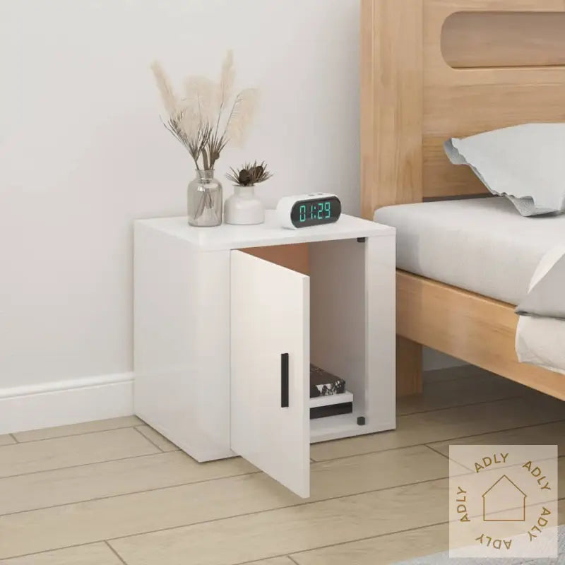 Nattbord Høyglans Hvit 50X39X47 Cm