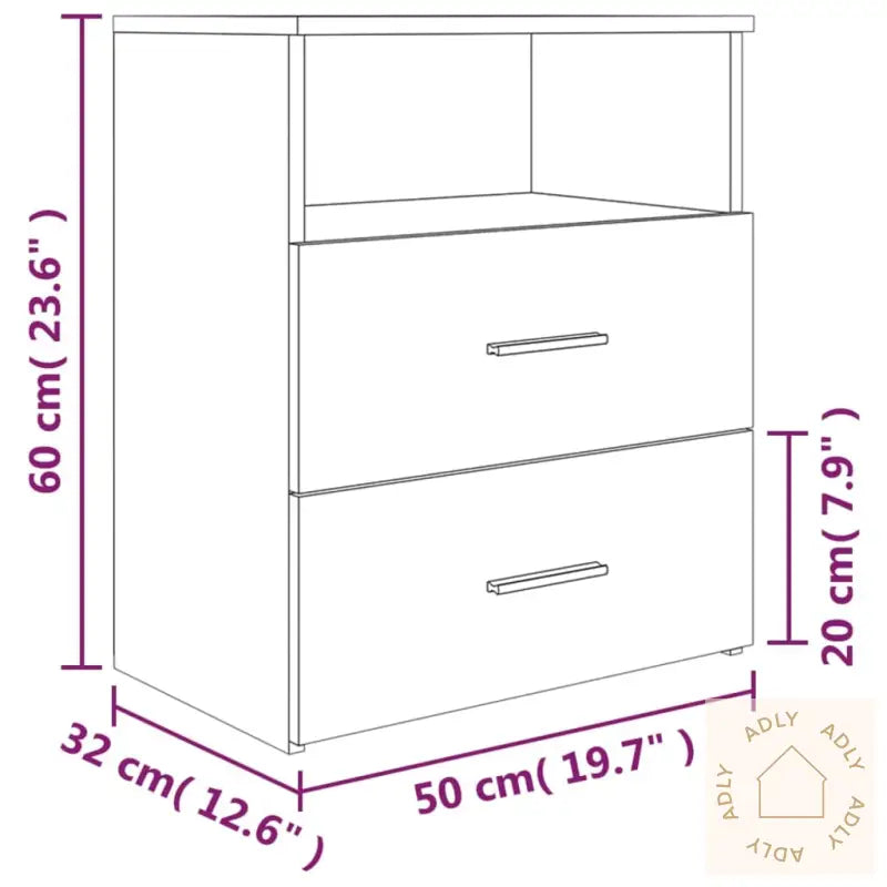 Nattbord 2 Stk Grå Sonoma 50X32X60 Cm