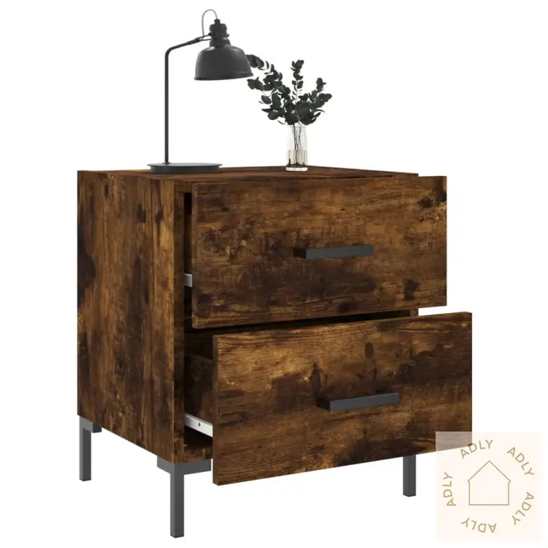 Nattbord 2 Stk Røkt Eik 40X35X47,5 Cm Konstruert Tre