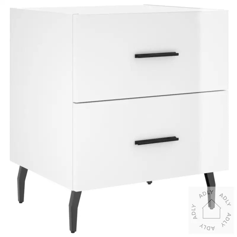 Nattbord 2 Stk Høyglans Hvit 40X35X47,5 Cm Konstruert Tre