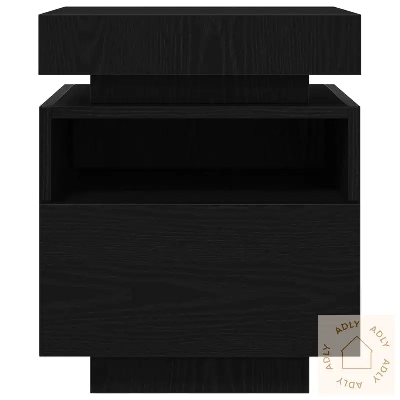 Nattbord Med Led-Lamper 2 Stk Svart Eik 40X39X48,5 Cm