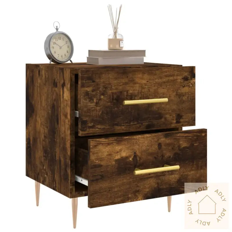 Nattbord 2 Stk Røkt Eik 40X35X47,5 Cm Konstruert Tre